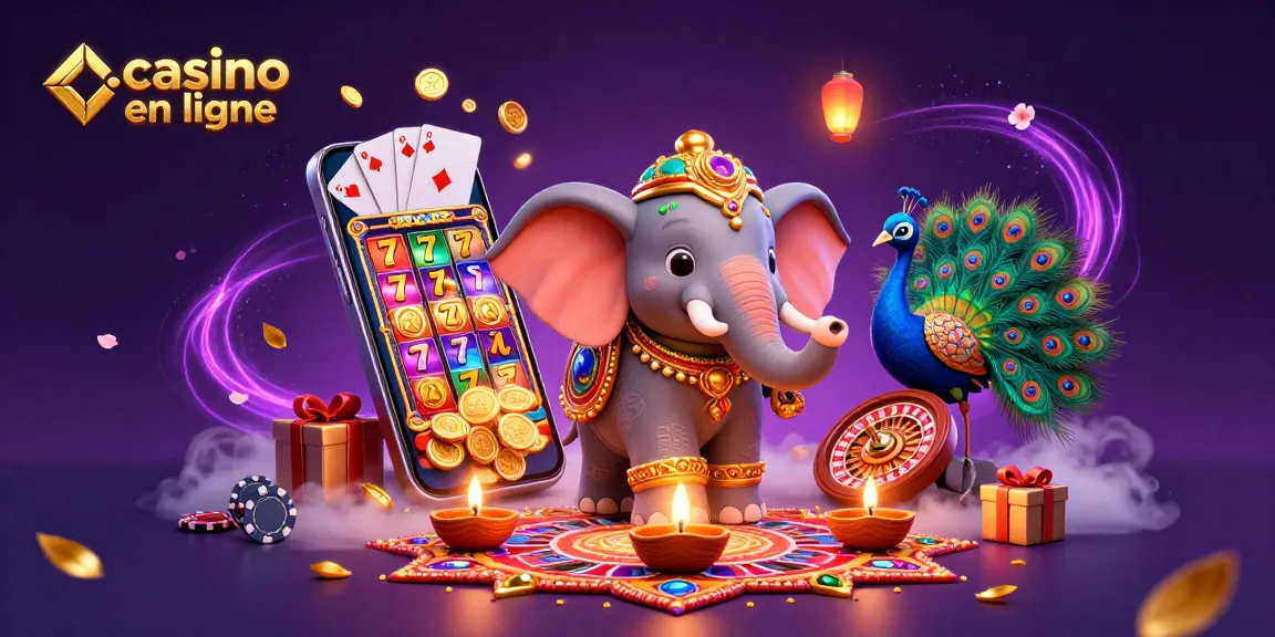 Casino en ligne : jouer avec un éléphant à décorations dorées et un paon dans une scène riche