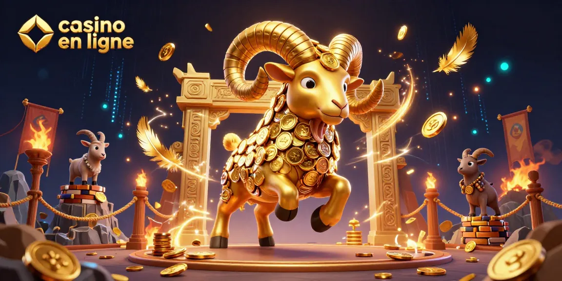 Explorez le monde vibrant du casino en ligne avec un bélier doré symbolisant la chance.
