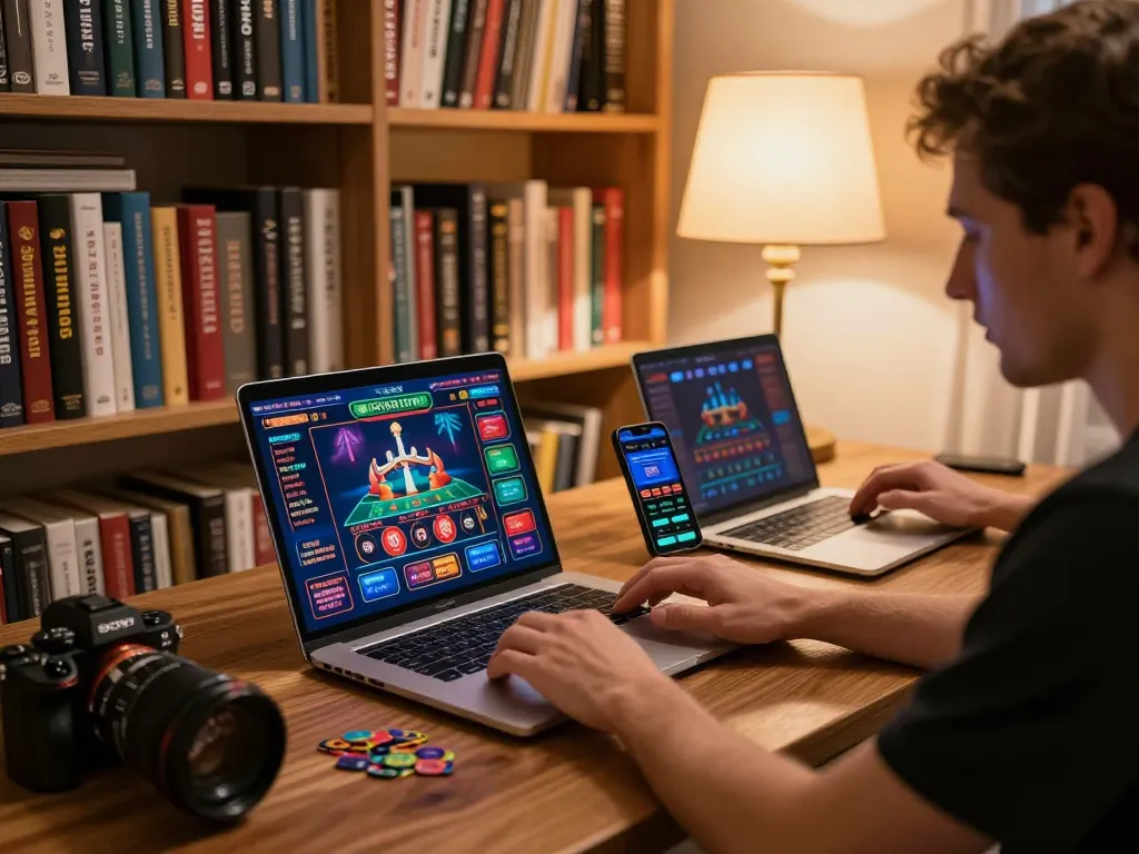 Engaging in top quality widgets on a laptop for online gambling, showcasing responsible gaming setup
