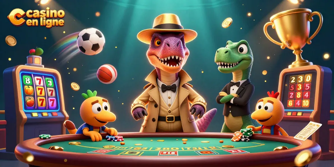 Casino en ligne : Un vélociraptor jouant discrètement à la table de blackjack, entouré de jetons par un compy.