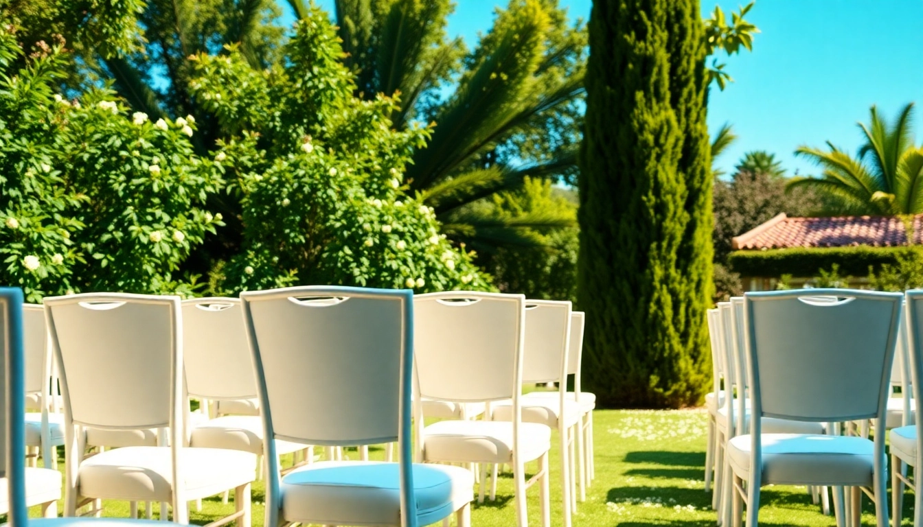 Chair Rentals displayed elegantly in an outdoor garden setting.