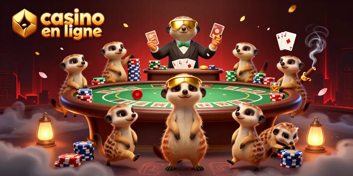 Les suricates gèrent un casino en ligne, jouant aux cartes avec des jetons colorés.