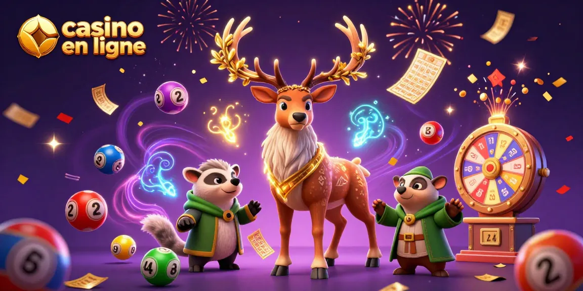 Cartes et boules de loterie illuminent l'univers du casino en ligne avec un cerf druidique et un blaireau.