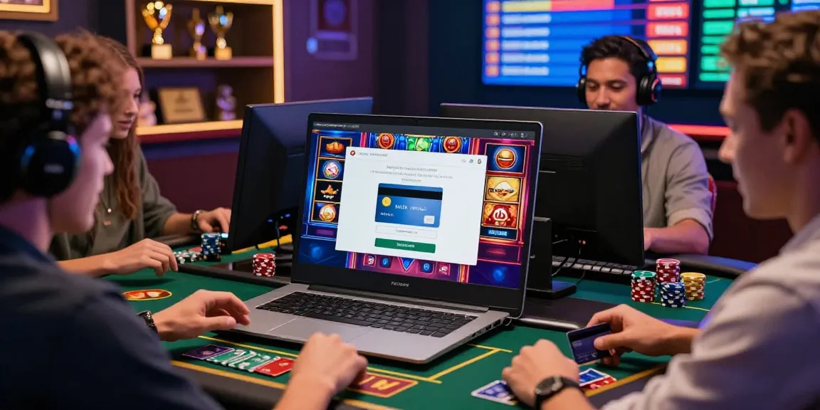Players exploring exciting casinos that accept credit cards, engaged in a vibrant online gaming session with colorful visuals.