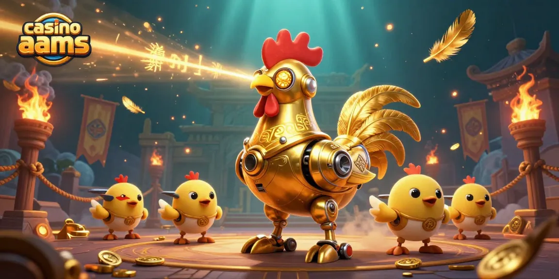 Gioca al casino non aams con una scena dinamica di un robot e droni in un'arena con monete d'oro.