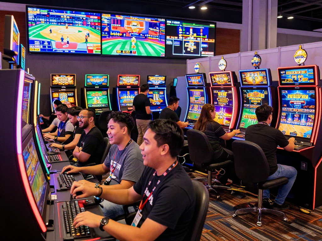 Engaged crowd at slot server luar negeri gaming convention showcasing vibrant machines and excitement.