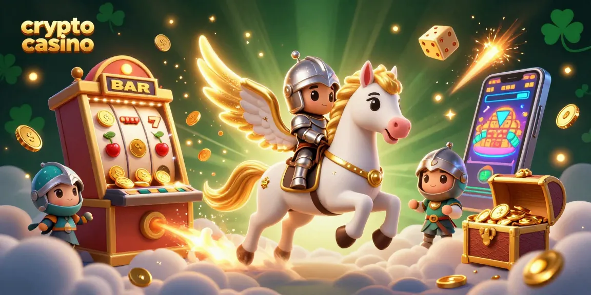 Gioca nei migliori crypto casino mentre cavalchi un cavallo celeste tra nuvole brillanti con simboli iconici del gioco.