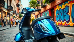50ccm roller in urban setting with vibrant street art and energetic atmosphere.