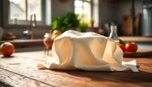 Kaasdoek op een rustieke houten tafel met verse ingrediënten en een warme sfeer.