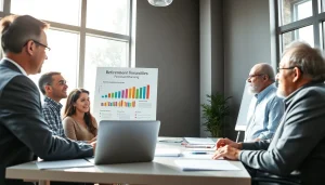 Engaging conversation on retirement planning San Antonio in a modern office with clients and advisor.