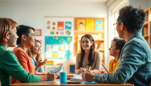 Explore Education through collaborative learning activities in a bright classroom setting, highlighting student engagement.