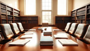 Professionals discussing important legal matters at an environmental law firm, showcasing a collaborative environment.