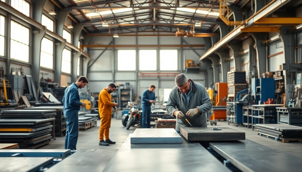 Artisan craftsmen demonstrating custom steel fabrication techniques in a professional workshop setting.