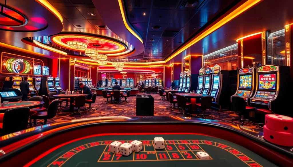 EE88 casino interface showcasing luxurious poker tables and vibrant slot machines.