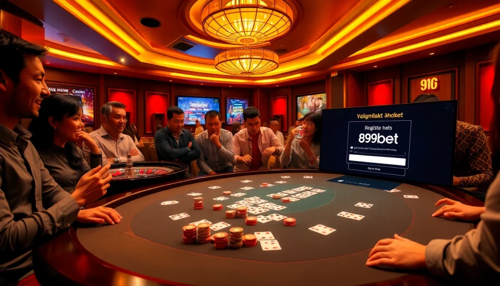 Experience the thrill of đăng ký 89bet in a vibrant casino setting with poker tables and roulette.