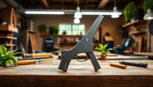 Alamo trigger showcased on a workshop table, highlighting its design and craftsmanship.