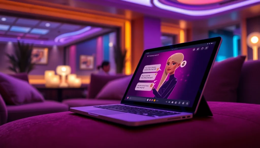 Engaging scene showcasing sex chat AI in a cozy, modern lounge environment.