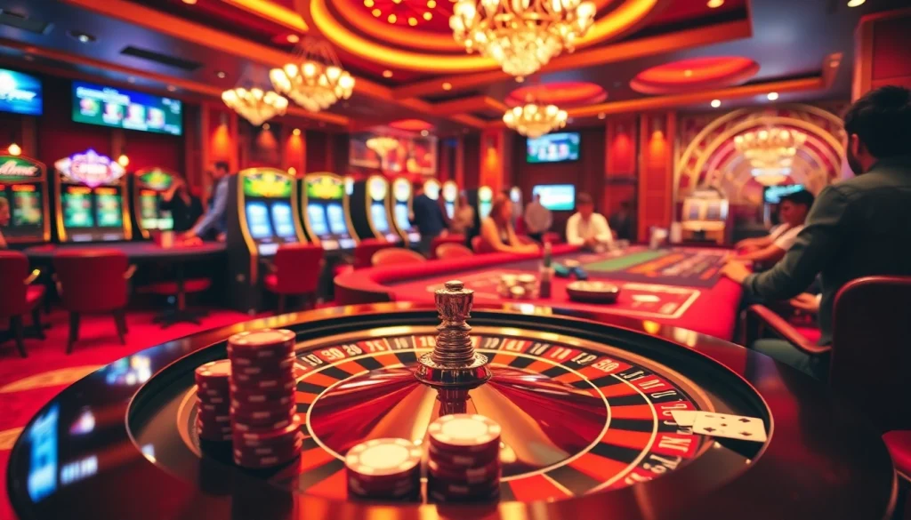 Dynamic casino scene with players enjoying games, highlighting bin88 help in action.