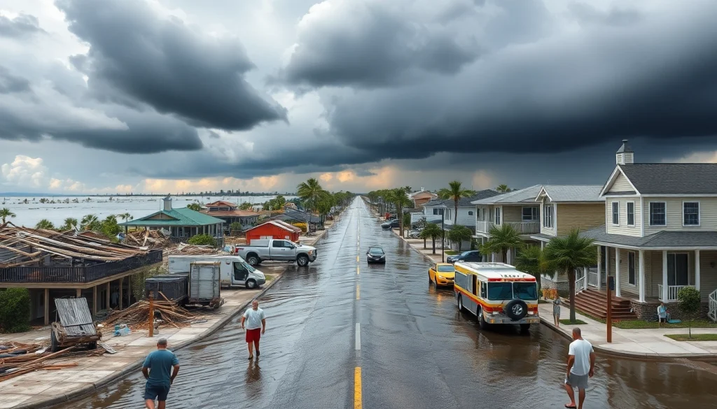 Community members assess Florida Hurricane Damage as they work together amidst the wreckage.
