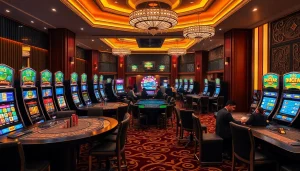 Gamblers enjoying exciting games at UU88 casino with vibrant tables and slot machines.
