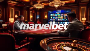 Marvelbet poker scene showcasing luxury, excitement, and high-stakes gaming.