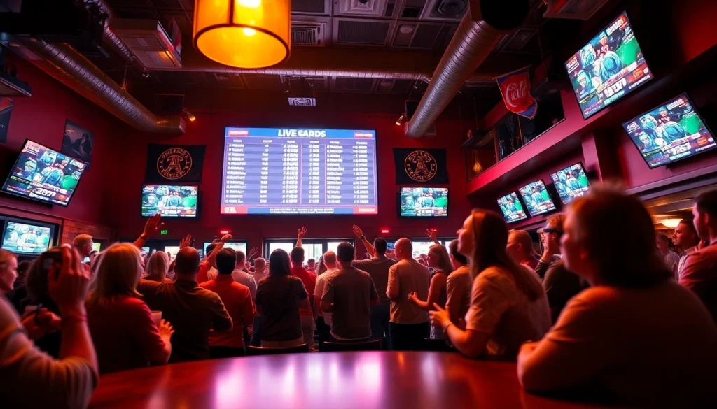 Engaging scene of sports betting sites Alabama in a lively sports bar during a game.