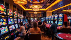 Exciting scene of nổ hũ slot games in a luxurious casino atmosphere.