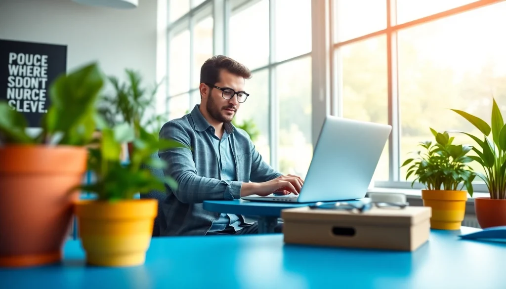 Enhance your Job Help search with a focused job seeker at their workspace, full of motivation.