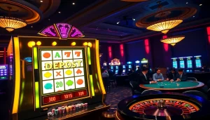 Rasakan sensasi slot deposit pulsa tanpa potongan di kasino mewah, dengan mesin-mesin yang berwarna-warni dan para pemain yang bersemangat.