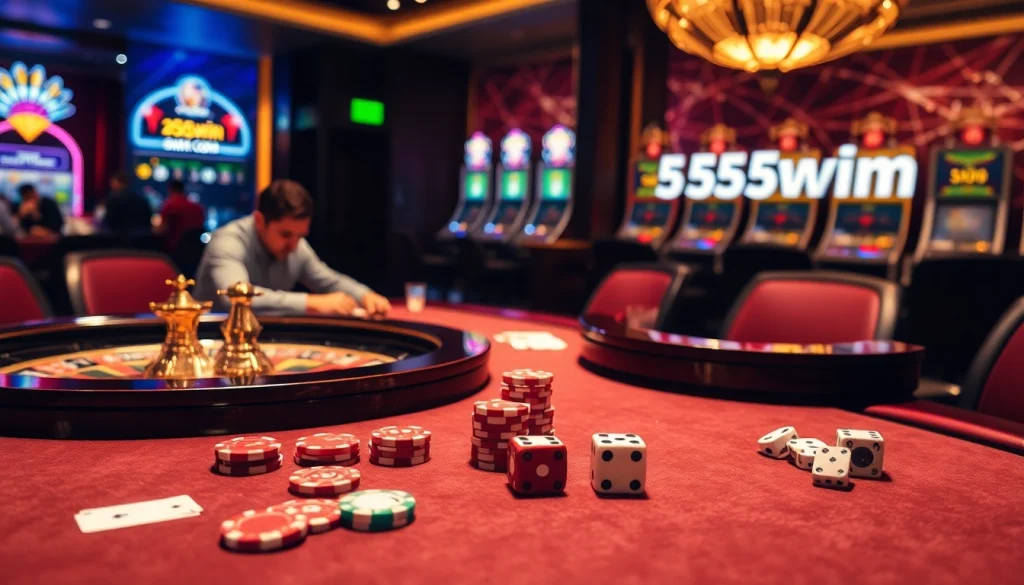 Players strategizing at a poker table, showcasing 555win com's elite online casino experience.