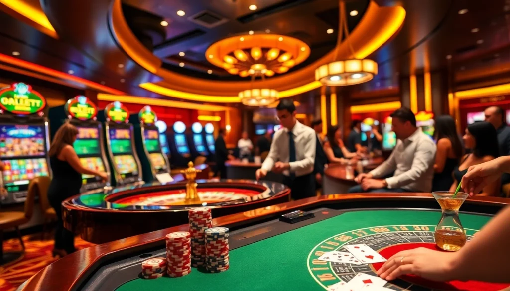 Play thrilling games at topclub while enjoying a vibrant casino atmosphere with poker chips and slot machines.