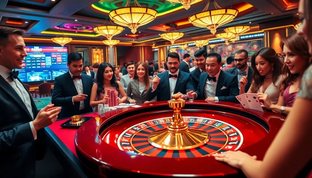 Experience the thrill of gaming at https://rr88.navy/ with colorful roulette chips and lively gamblers.