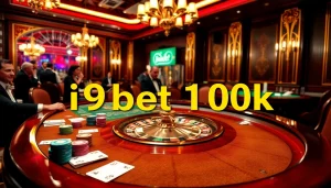 Experience the thrill of winning at i9bet 100k with vibrant casino visuals of luxury gambling.