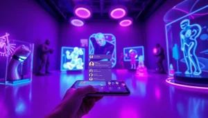 AI NSFW chat interface in a futuristic digital environment with immersive lighting.