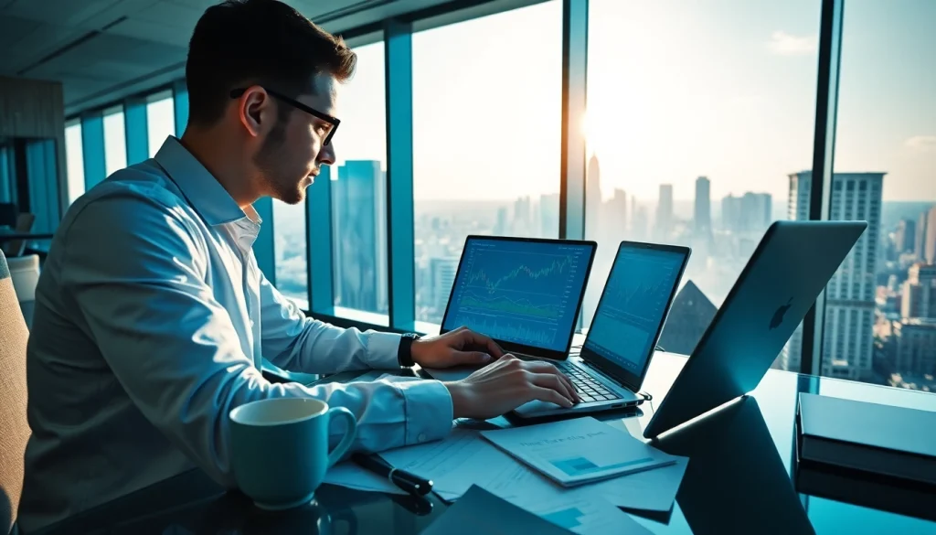 Sway markets analysis by a professional in a modern office setting.