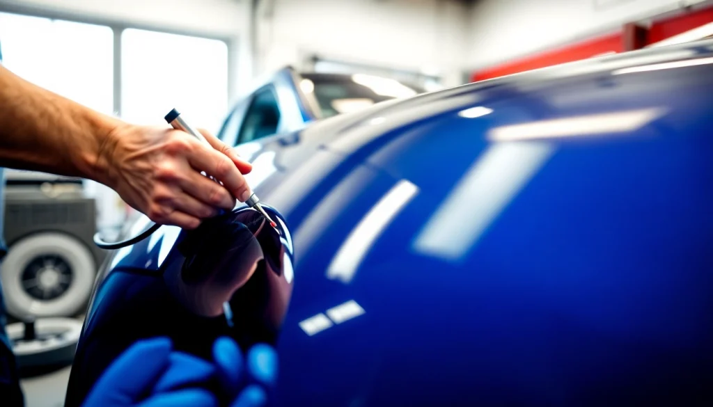Professional technician applying ceramic coating near me to enhance a vehicle's shine.