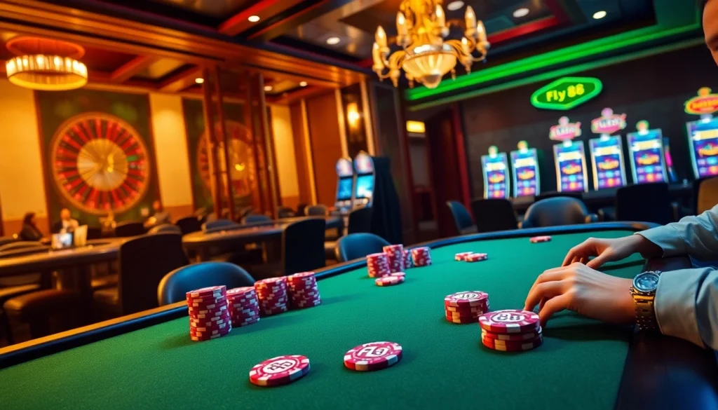 Experience the thrill of FLY 88 at an upscale poker table, showcasing strategy and excitement.
