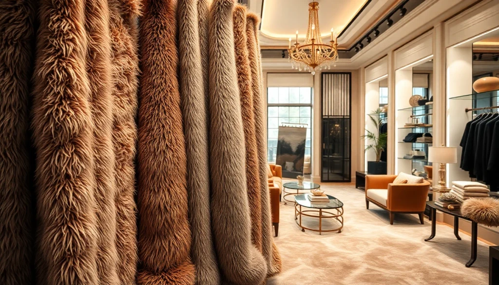 Bekijk nepbont stoffen in een stijlvolle setting met luxe texturen en warme kleuren.