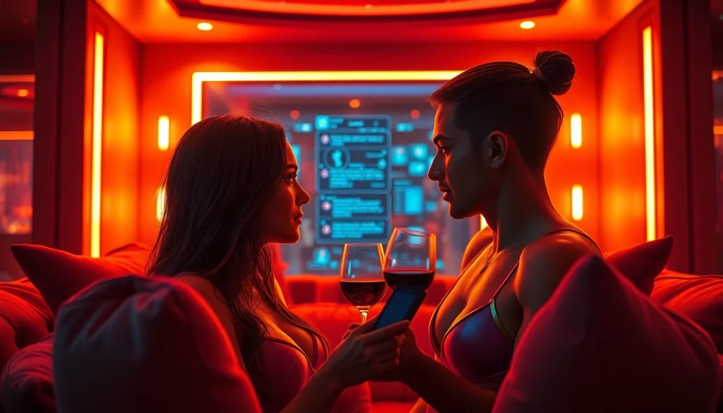 Engaging NSFW AI chatbot interaction set in a luxurious, ambient environment.