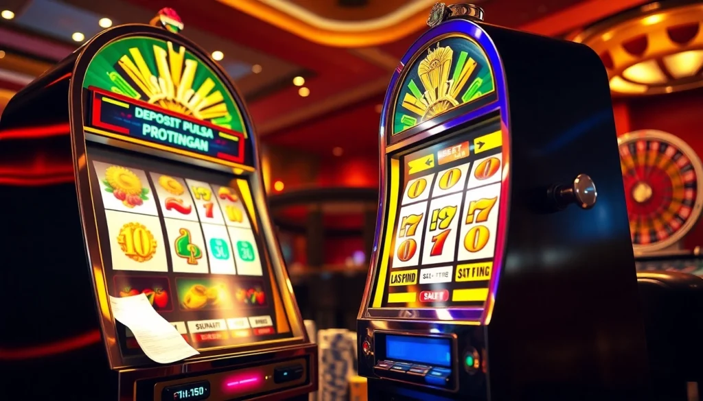 Rasakan sensasi slot deposit pulsa tanpa potongan dengan mesin slot yang berwarna-warni dan elemen kasino.