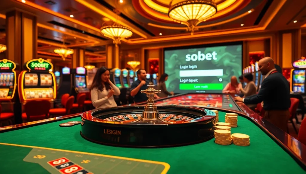 Engage in winning excitement at sbobet login with vibrant casino visuals of roulette and poker chips.