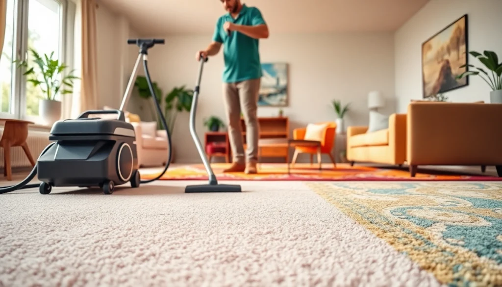 Engaging carpet cleaning specials showcased by a technician in a bright modern home.