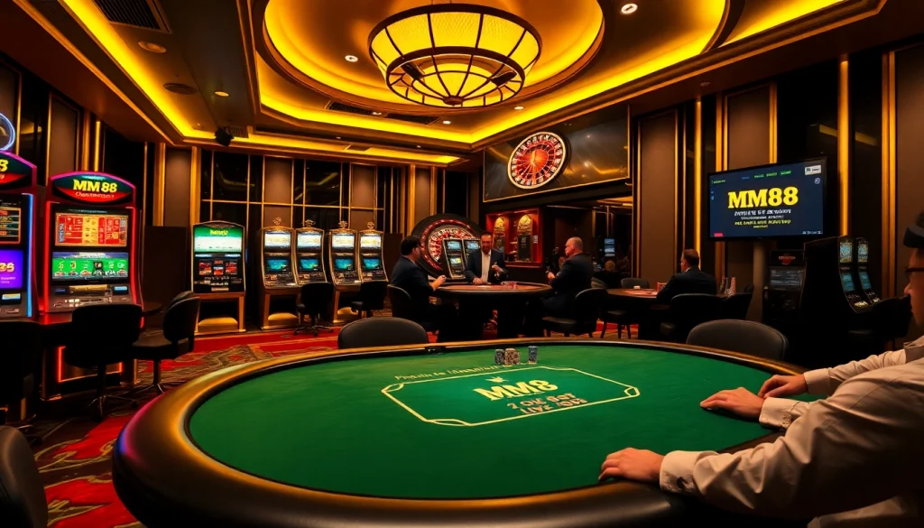 Experience high-stakes excitement with MM 88 at a luxurious casino, featuring poker and roulette.