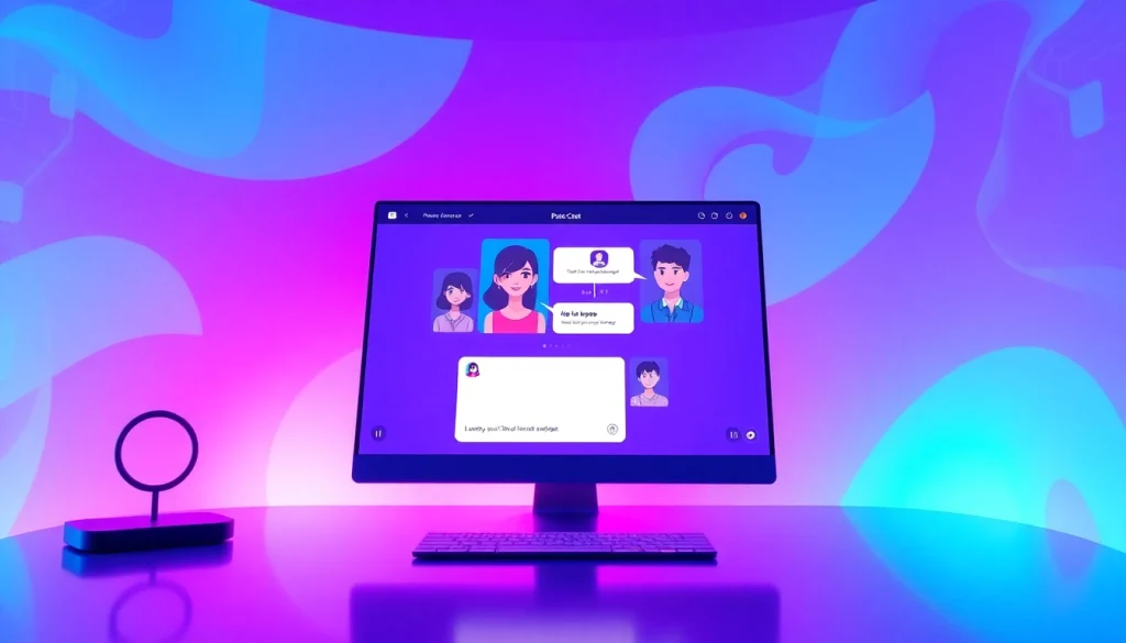 Visually engaging NSFW AI chat interface showcasing diverse avatars in a modern digital environment.