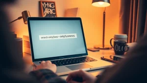 Search OnlyFans username on a laptop screen with a stylish desk setup.