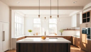 Transformative island lighting illuminating a modern kitchen space with elegance.