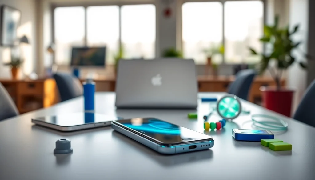 Interaktywny smartphone z funkcjami AI a smartfony w nowoczesnym biurze.