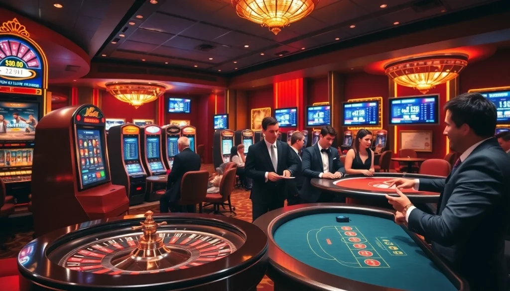Poker à enjeux élevés dans un casino en ligne Français avec des joueurs captivants et une décoration luxueuse.