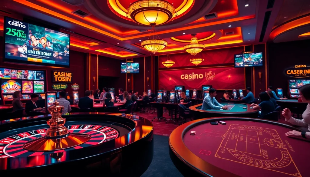 Scène engageante de jeux de luxe mettant en avant les caractéristiques du casino en ligne France, soulignant des jetons de poker et une roulette.