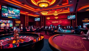 Scène engageante de jeux de luxe mettant en avant les caractéristiques du casino en ligne France, soulignant des jetons de poker et une roulette.